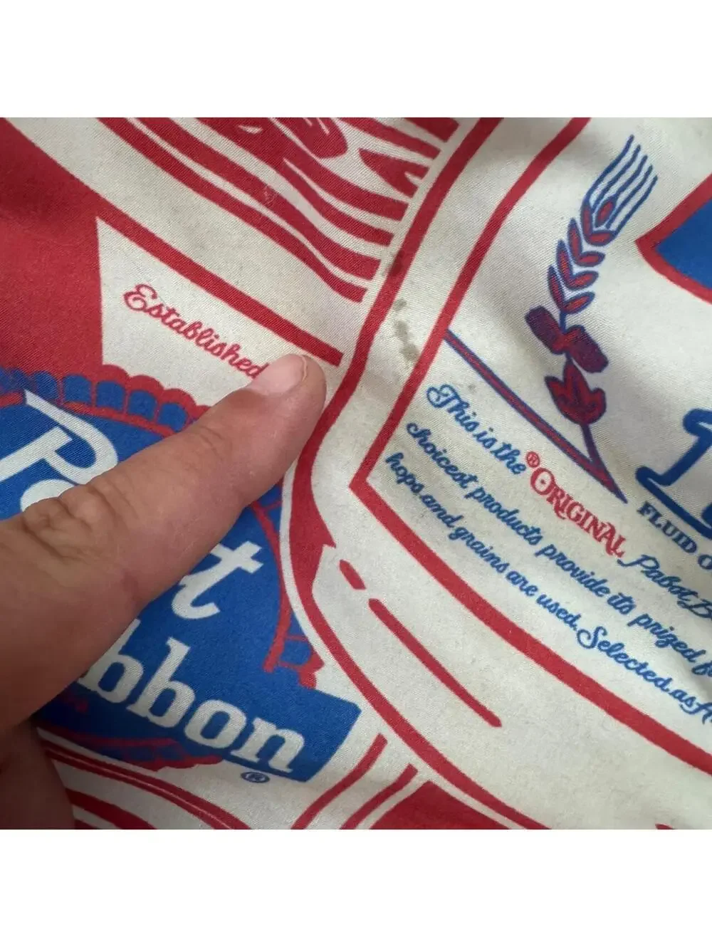 Pabst Blue Ribbon Print Swim Trunks with Mesh Lining